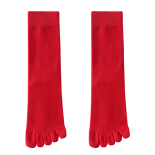 猫人本命年红色五指袜子男款中筒袜2026马年结婚礼物防臭透气长袜