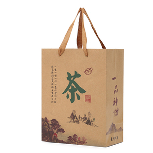 批发手提牛皮纸茶叶包纸袋一斤装毛尖茶叶礼品包装袋子批发定制