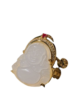 新中式马料白玉髓佛公戒指 时尚水灵水灵 白玉髓弥勒佛项链百搭