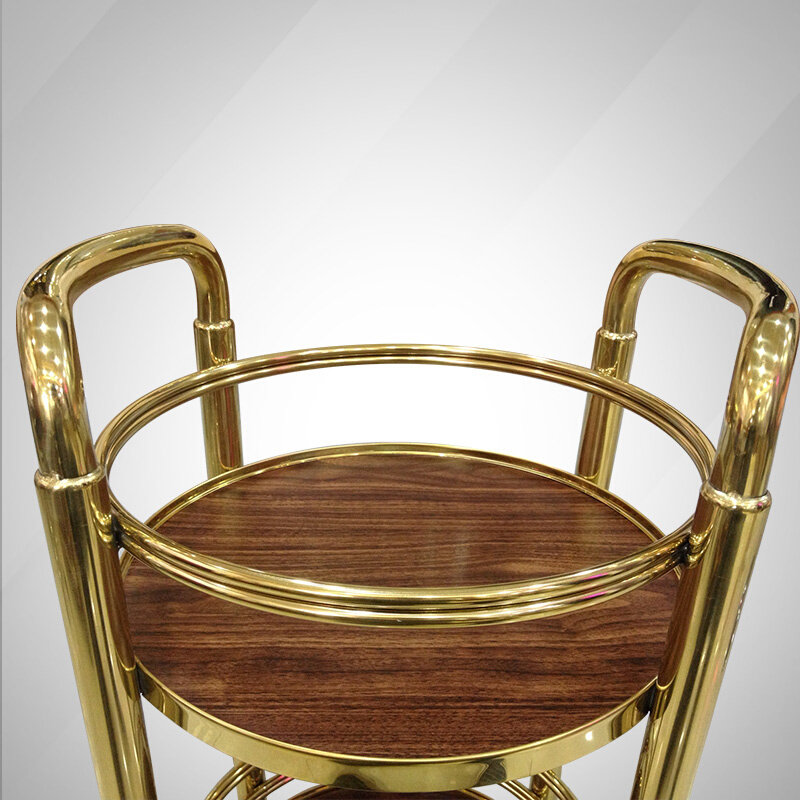 酒店餐车茶水点心服务酒水小手推车不锈钢双层移动钛金北欧多功能