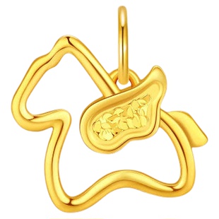 潮宏基至简爆闪碎碎冰足金吊坠黄金挂坠CNC生肖镂空马本命年计价