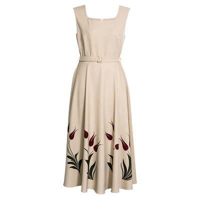 罗衣优雅印花无袖连衣裙