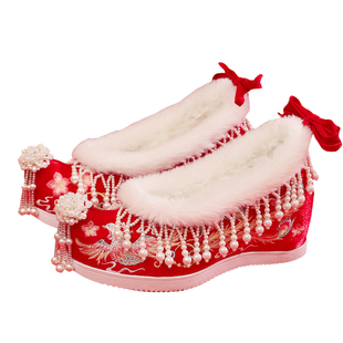 汉服鞋子女内增高配旗袍绣花鞋加绒民族风复古鞋浅口布鞋秀禾婚鞋