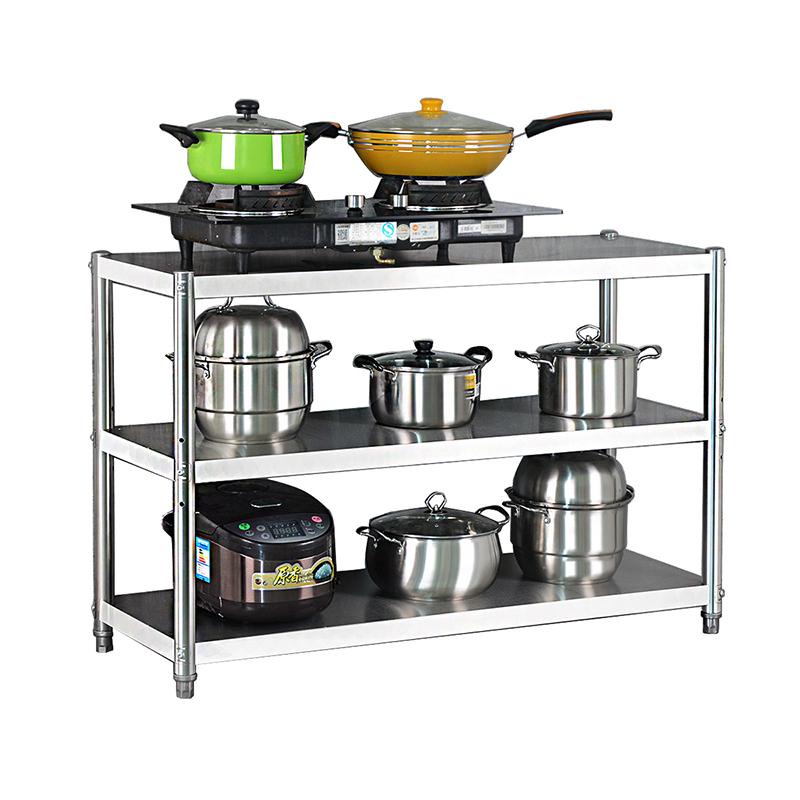 不锈钢厨房置物架落地3多层放锅架子4微波炉收纳架储物架带轮子