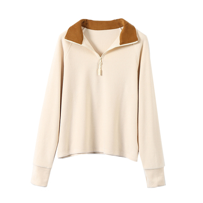 淘么淘【高阶chic】撞色半高领拉链立领弹力修身德绒卫衣打底衫女