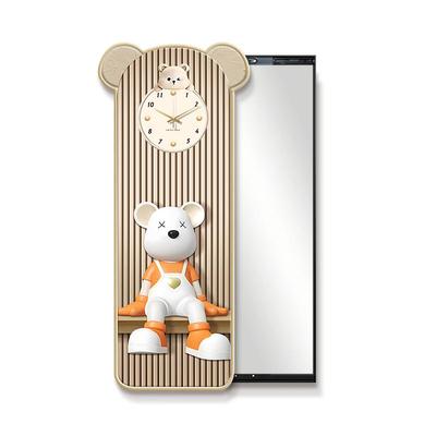 暴力熊玄关装饰画钟表奶油风高级感全身镜子隐藏式推拉穿衣镜挂画