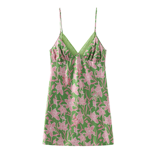 NoirTease夏季薄款丝质印花睡裙女士性感蕾丝凉感吊带睡衣家居服