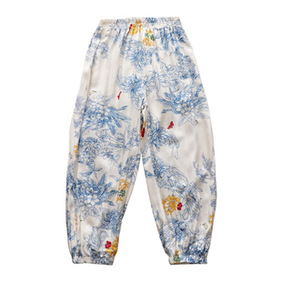 女童清凉人棉防蚊裤子薄款2025夏装儿童国风棉绸抖抖灯笼遛弯长裤