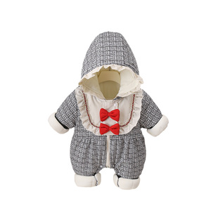 婴儿外出服冬装加厚女宝哈衣爬服宝宝连体衣冬季加绒棉服外穿抱衣