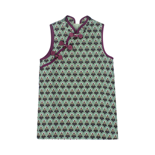 大耳象女童无袖撞色旗袍裙2026春季新款宝儿拜年服立领连衣裙子