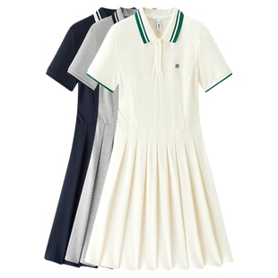 森马连衣裙女polo领裙子学院风百褶短裙2026夏新款商场同款连身裙