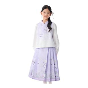 巴拉巴拉女童马面裙儿童汉服裙子春装国风假两件古风套装休闲洋气
