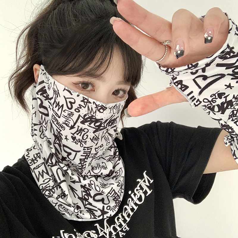 冰丝防晒面罩全脸防紫外线挂耳面沙防晒脖套网红遮阳开车骑行面巾