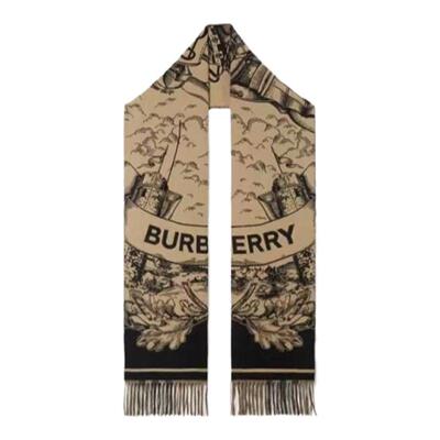 香港直邮BURBERRY男女同款双面两用马术骑士徽标羊绒围巾80737681
