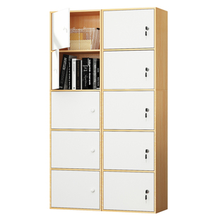 北欧环保小书柜书架储物柜带门加锁简约现代组合木柜子收纳柜定制