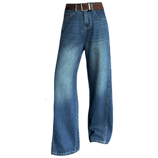 2025秋冬Jeans阿凡牛A5339加厚植绒窄版宽松显瘦女牛仔直筒阔腿裤