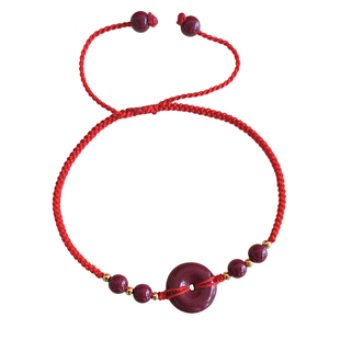 正品天然朱砂脚链女紫金砂原矿粉平安扣红绳编织本命年足链脚绳