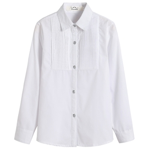 儿童白衬衫男童长袖纯棉秋冬上衣中大童学生演出校服女童白色衬衣