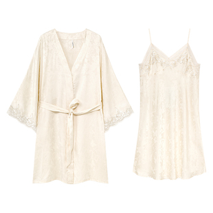 安之伴【巨柔软】吊带睡裙女春秋季冰丝长袖睡衣两件套休闲家居服