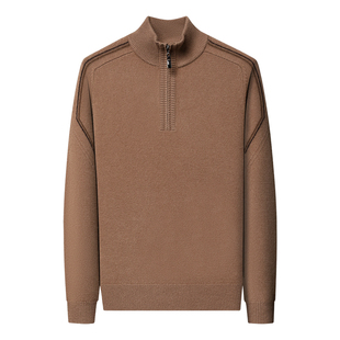 罗蒙100%纯羊毛衫男士拉链立领中年爸爸羊绒衫加厚半高领针织毛衣