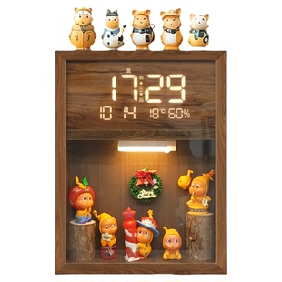 国补星星人盲盒手办展示架万年历电子钟萌粒收纳架带防尘罩置物架