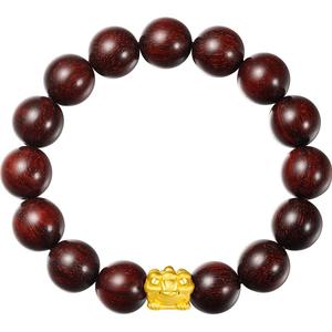 周六福黄金手串男士足金定价蟾蜍小叶紫檀转运珠手链爸爸礼物官方