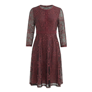 MY TENO/马天奴2026春季新款立体蕾丝收腰连衣裙中长款圆领A字裙