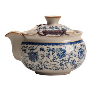 青花米黄汝窑手抓壶盖碗茶杯单个高档家用防烫泡茶壶功夫茶具套装