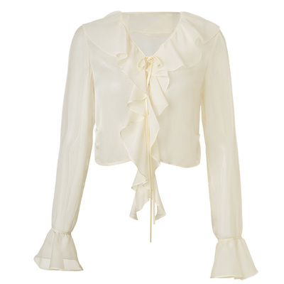 MAXRIENY精致复古感雪纺衫罩衫修身显瘦高级气质感2025夏季新款