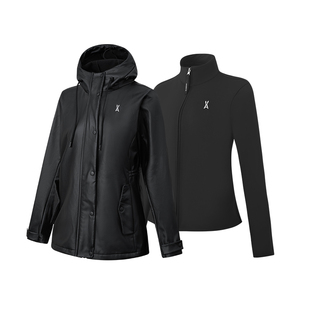 安欧兔【宽松款鎏金高定】三合一冲锋软壳衣女连帽皮衣夹克外套