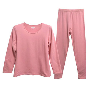 万邦狐棉莱卡保暖内衣女秋冬秋衣秋裤套装棉毛衫圆领纯色修身打底