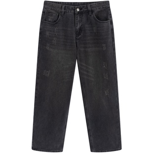 流石男装复古个性耐磨牛仔裤2026年春季男款猫须做旧微弹直筒长裤