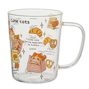 卡通刻度牛奶杯高硼硅玻璃耐高温水杯家用高颜值微波炉可加热水杯