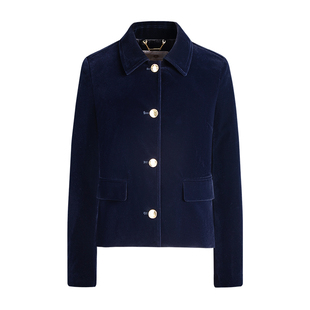 Navigare意大利小帆船绒面翻领短装单夹克女士秋季新款复古风外套