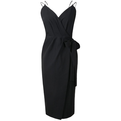 交叉聚会黑色v领吊带露背礼服