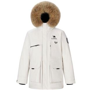 骆驼男装派克羽绒服男冬季2025新款毛领工装鹅绒加厚中长款外套男