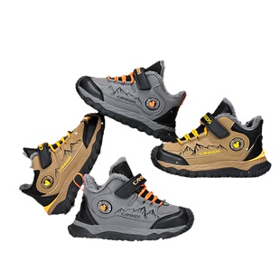 CAMKIDS男童运动鞋冬季加绒保暖皮面大棉防水防滑儿童户外登山鞋