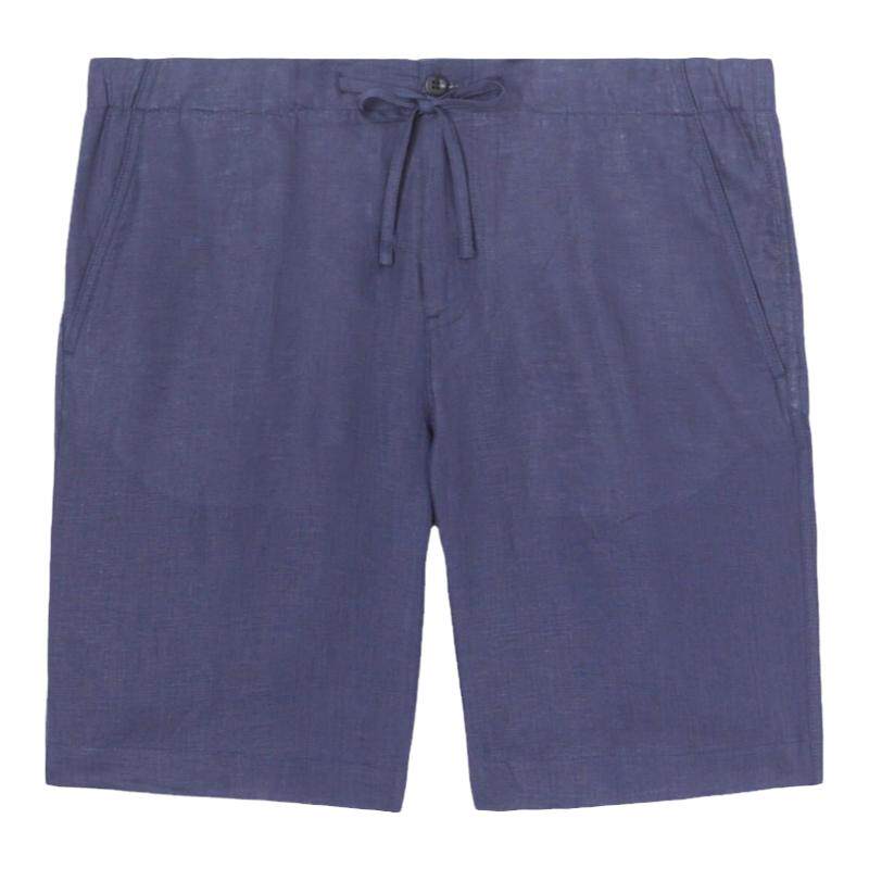 Loro Piana/诺悠翩雅男裤蓝色亚麻帆布腰部抽绳夏季休闲短裤
