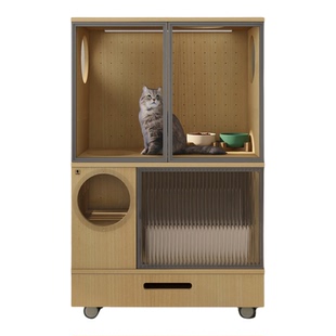 环客mini猫别墅猫砂柜猫砂盆猫窝实木多功能可移动双层猫窝别墅