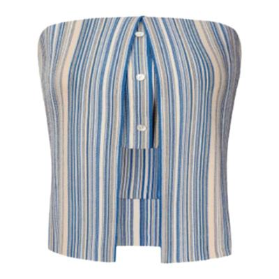 DEEPMOSS海洋条纹假两件抹胸上衣