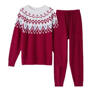 ubras泡泡绒家居服情侣套装红睡衣可外穿抗静电女士秋冬新加厚男