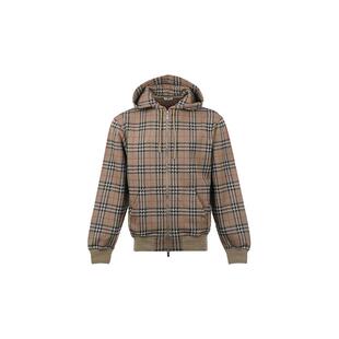 【自营】BURBERRY/博柏利男士SS25针织工艺格纹连帽拉链卫衣外套