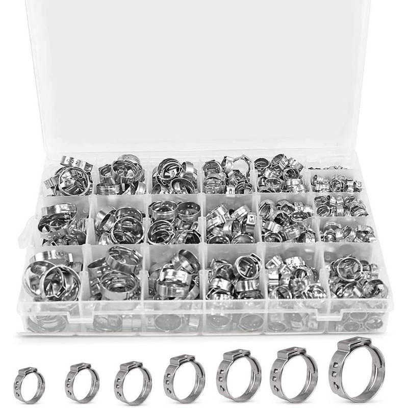 跨境批发420PCS盒装20种单304耳卡箍箍不锈钢夹喉尺寸套件软管