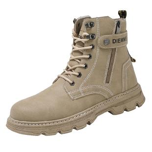 工装马丁靴男秋冬高帮英伦风大黄靴加绒棉鞋户外劳保耐磨作战训靴