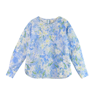 蔡爸爸童装2026款文艺花衬衫秋装小个子女装全棉长袖上衣153+269