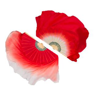 真丝双面胶州秧歌九儿中国红大红渐变广场长丝绸演出跳舞道具扇子