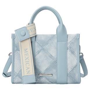 稻草人包包女2025新款官方手提包时尚百搭通勤女款斜挎包蓝色女包