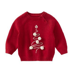 【商场同款】戴维贝拉儿童毛衣套头衫2026春秋新款女童红色上衣