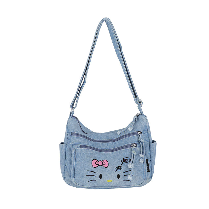 牛仔布包包女孩KT猫2025新款休闲单肩斜挎包大学生上课通勤托特包