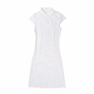 QUORRA S CHORD白色纯棉网纱旗袍侧开叉连衣裙百搭单品